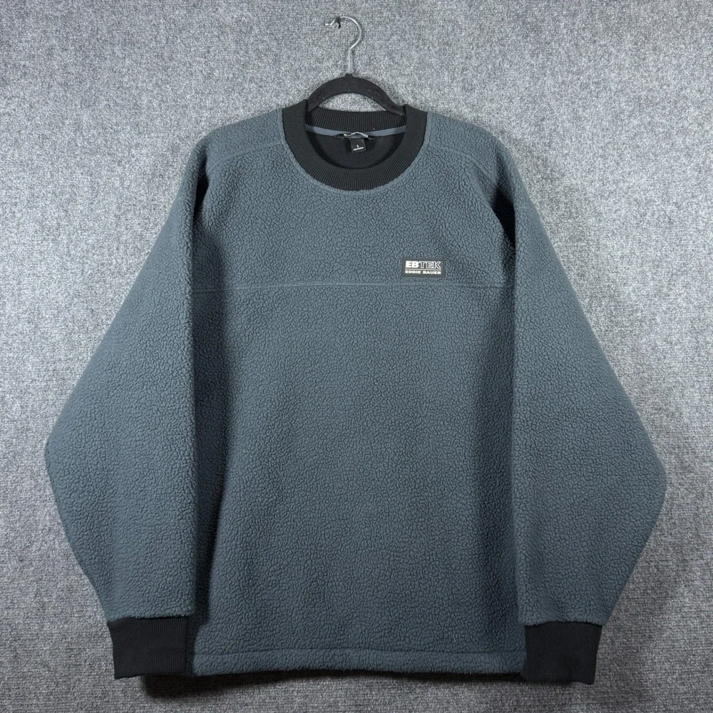 Eddie Bauer EBTEK High Pile Sherpa Fleece Crewneck Sweater Dark Gray Mens Large